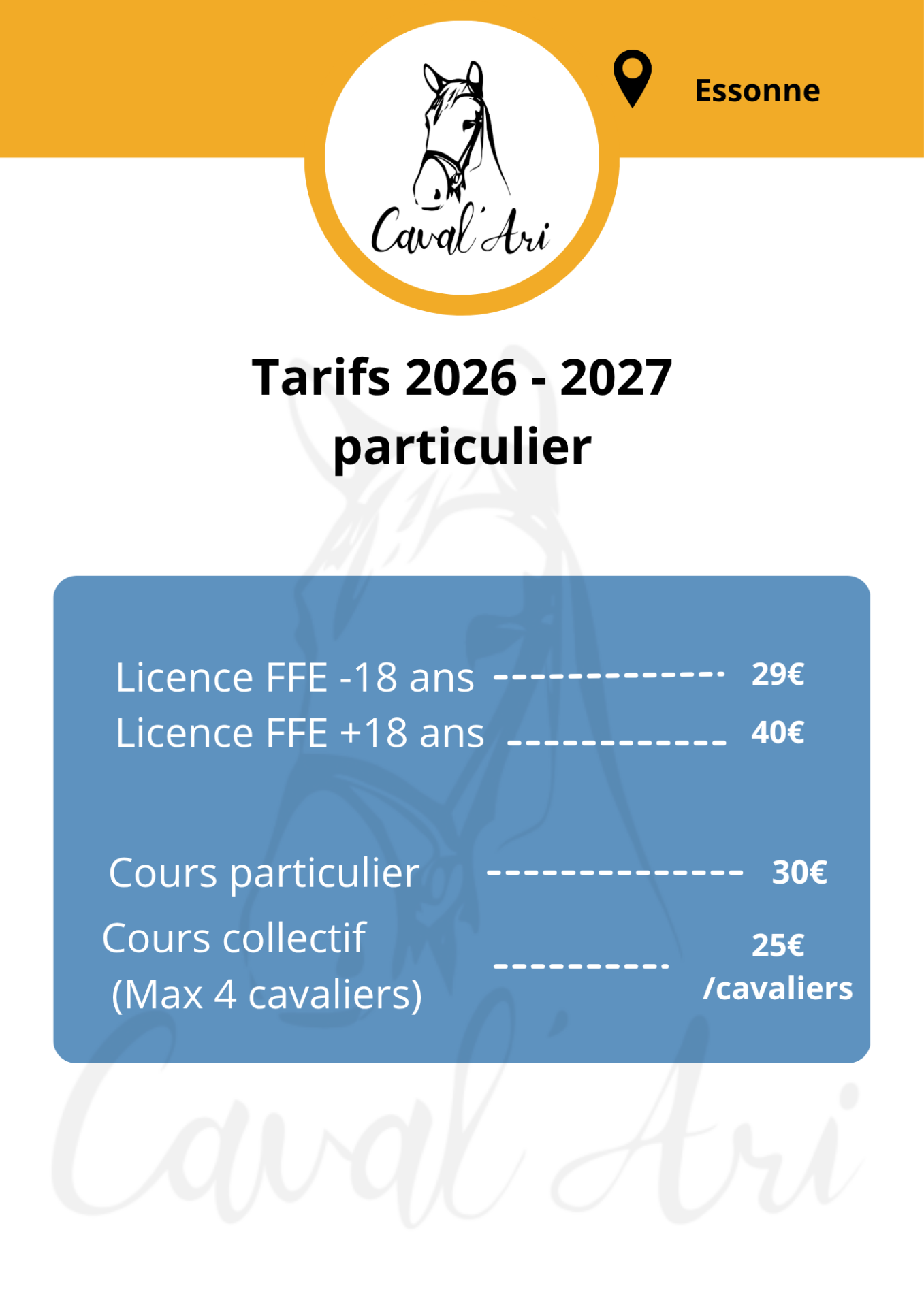 Tarif particulier 2026 - 2027