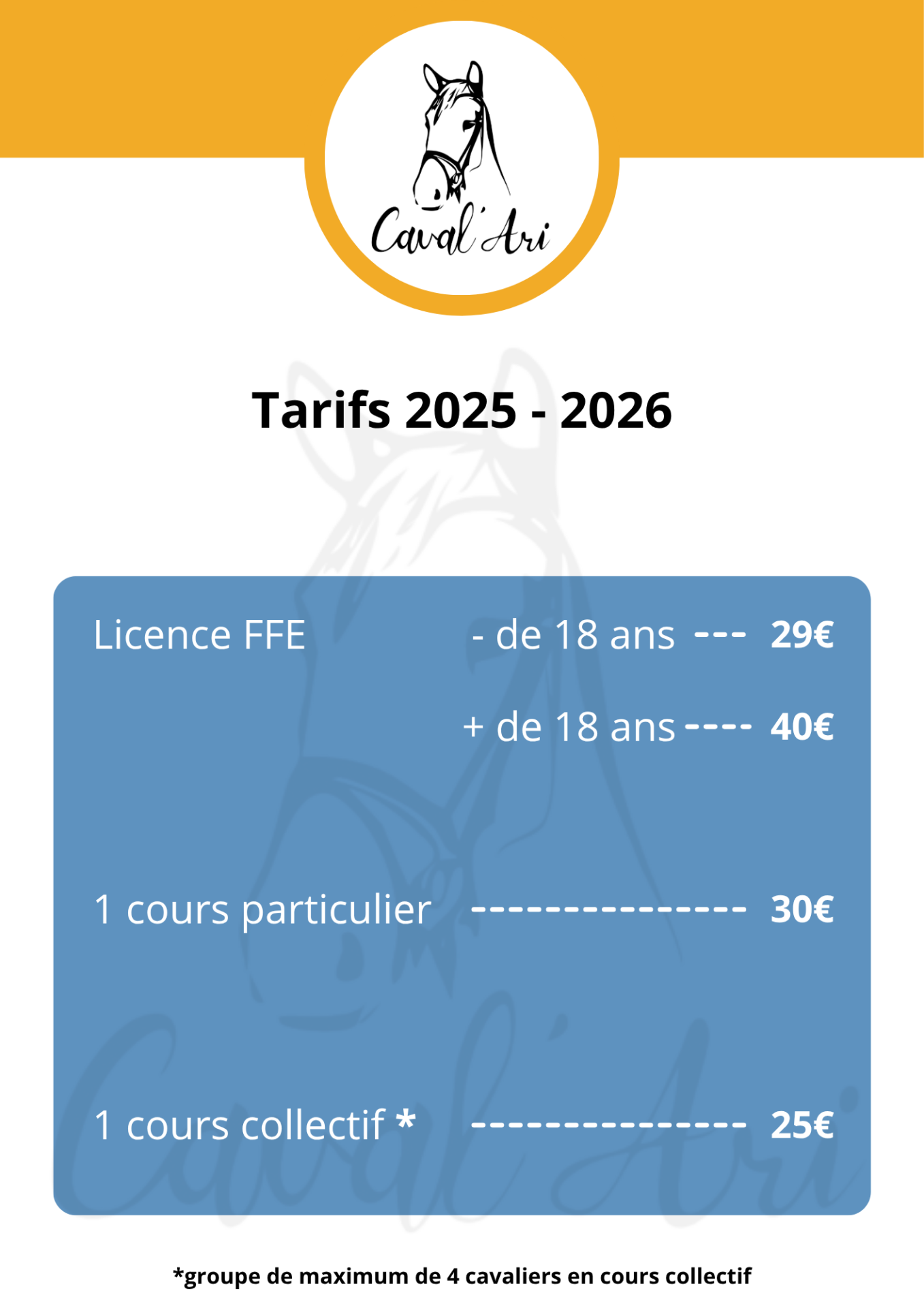 tarifs 2025-2026