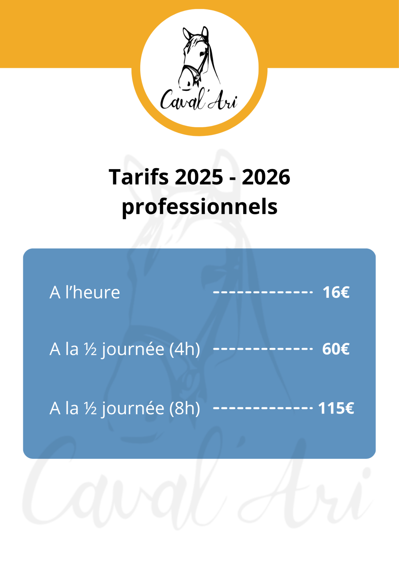 Tarifs 2025 2026 professionnels